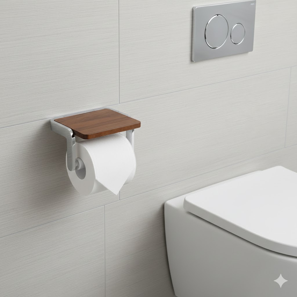 Lô giấy vệ sinh Krene KH-704S-9 Cao Cấp – chất liệu thép không gỉ, Gỗ Óc Chó, Màu trắng Bền Đẹp, Hoàn Thiện Sang Trọng Cho Phòng Tắm