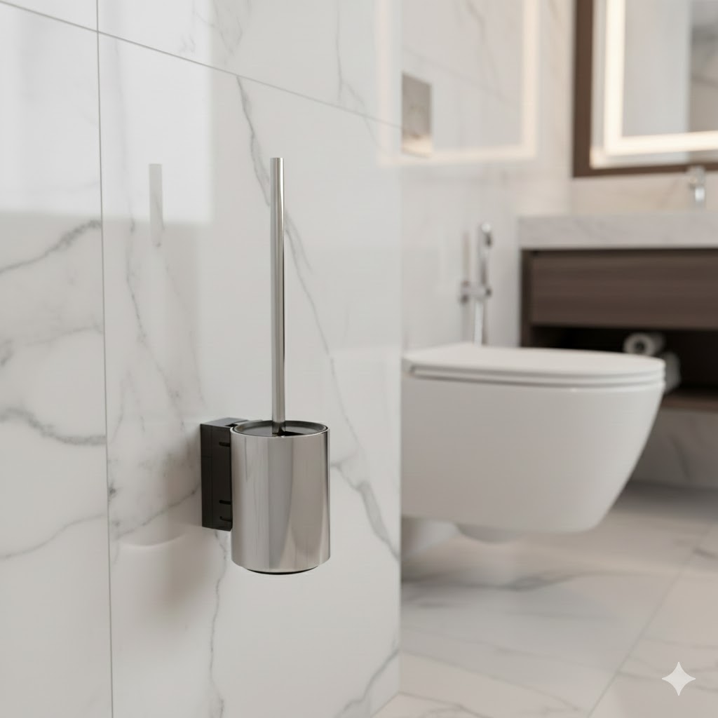 Bộ chổi vệ sinh toilet và thùng đựng bằng nhựa Krene N-1303 cao cấp, chất liệu thép không gỉ chống nước.