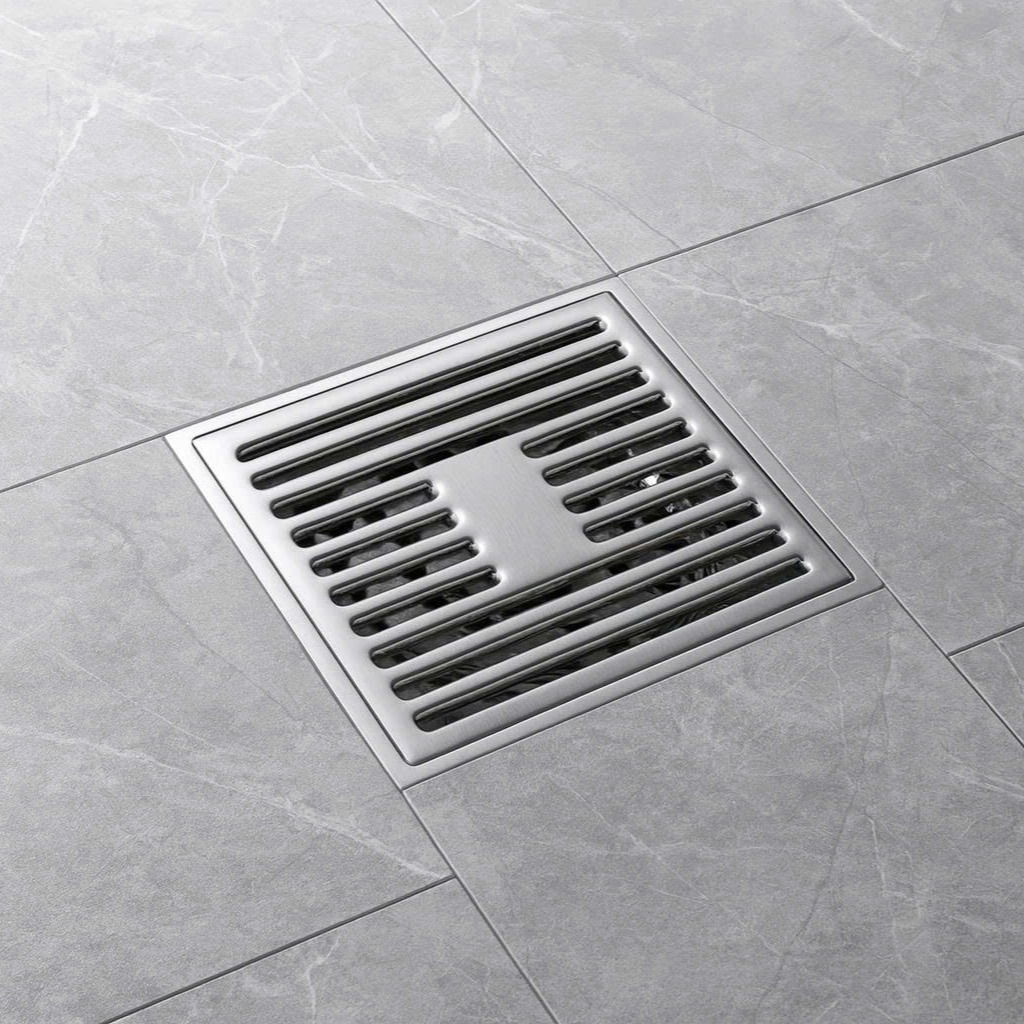 Ga thoát sàn Krene BAFDB01012-01 chất liệu đồng nguyên khối, dày, nặng, siêu bền | Size: 100 x 100 mm | Ngăn mùi và côn trùng