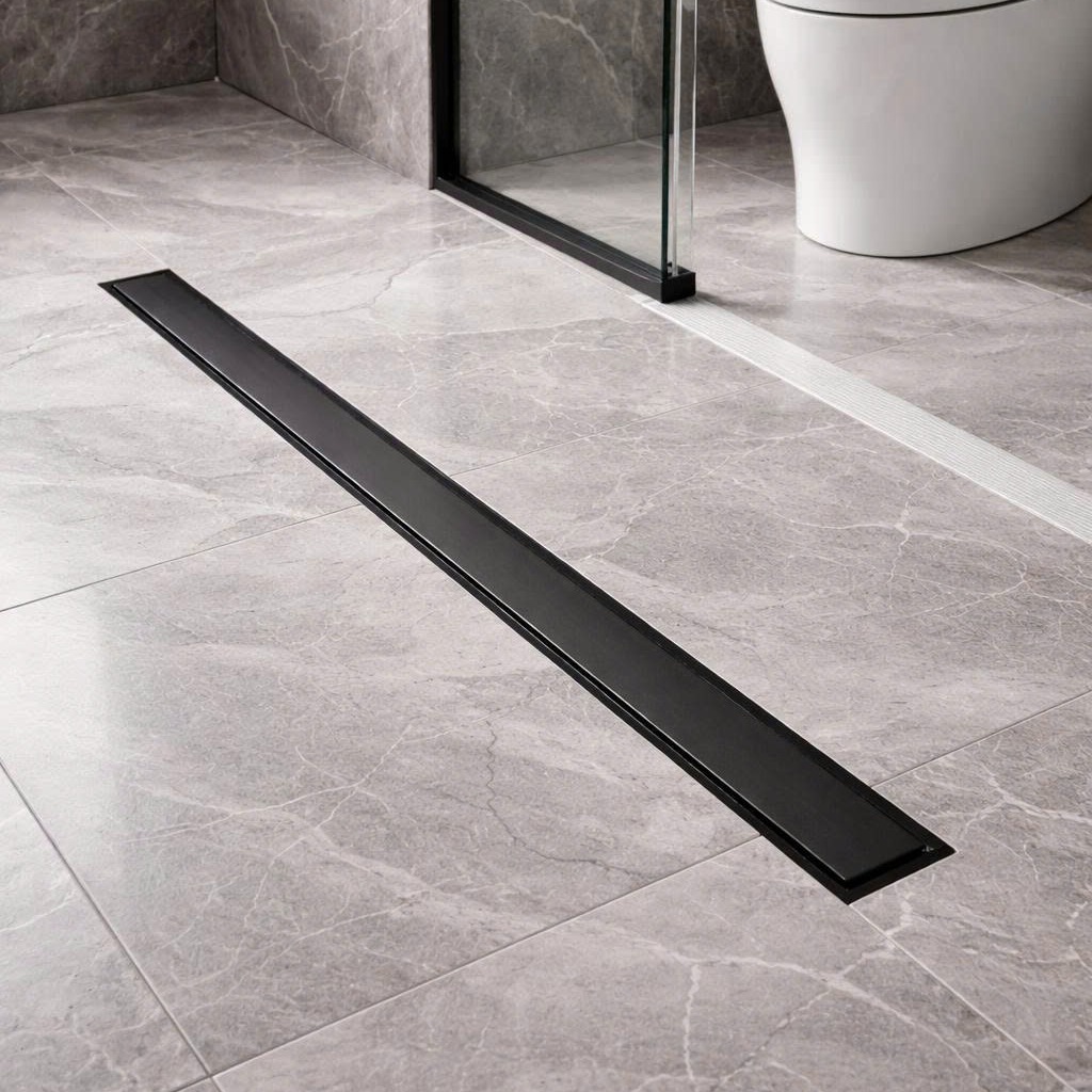 Ga thoát sàn Krene BAFDS3260-03 màu Đen cao cấp | chất liệu đồng nguyên khối, dày, nặng, siêu bền | Size: 32 x 600 mm | Ngăn mùi và côn trùng