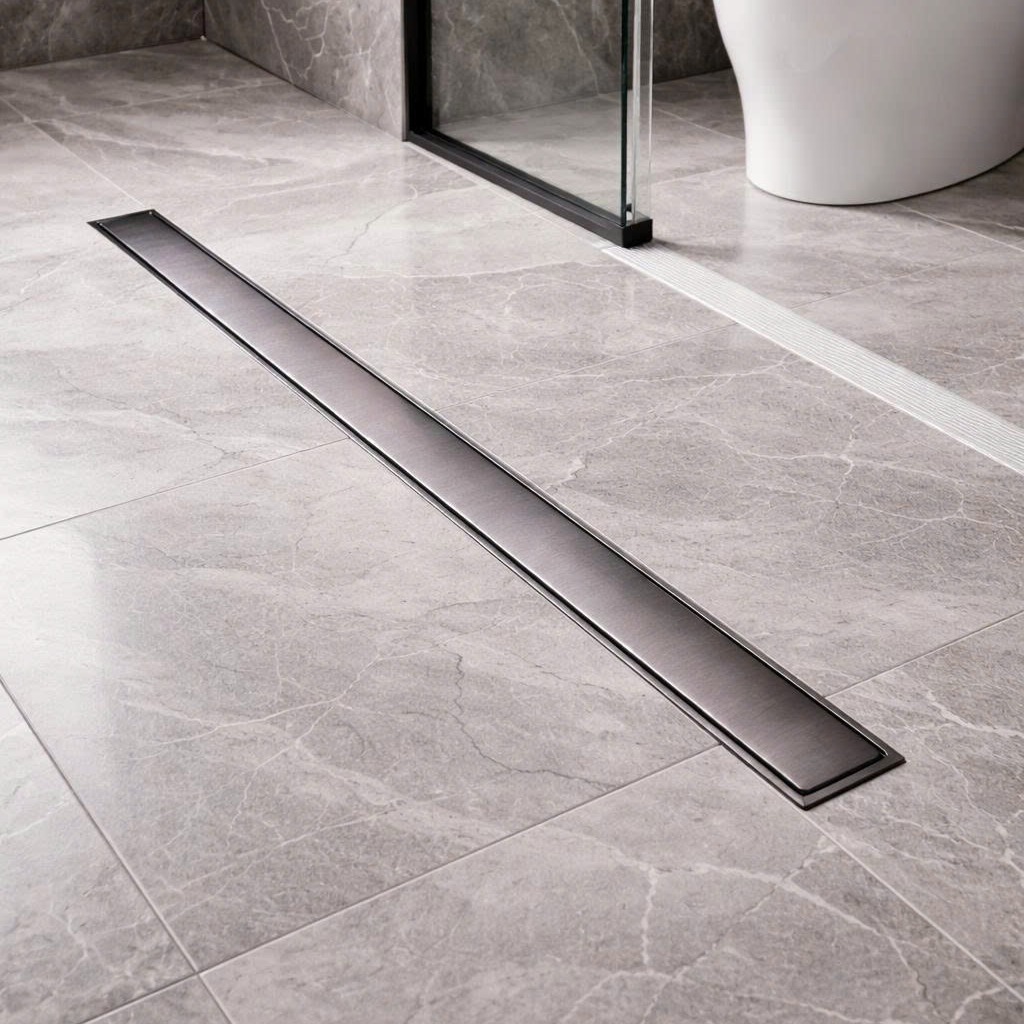 Ga thoát sàn Krene BAFDS3260-03 màu Crom cao cấp | chất liệu đồng nguyên khối, dày, nặng, siêu bền | Size: 32 x 600 mm | Ngăn mùi và côn trùng