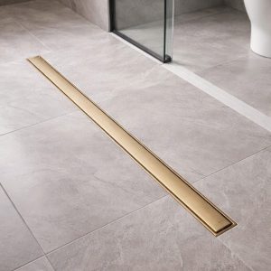 Ga thoát sàn Krene BAFDS3260-08 màu Gold cao cấp | chất liệu đồng nguyên khối, dày, nặng, siêu bền | Size: 32 x 600 mm | Ngăn mùi và côn trùng
