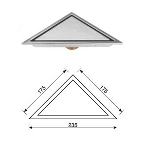 Alternative view of Ga thoát sàn Krene hình tam giác BAFDS2028-01 cao cấp | chất liệu đồng nguyên khối, dày, nặng, siêu bền | Size: 175 x 235 mm | Ngăn mùi và côn trùng