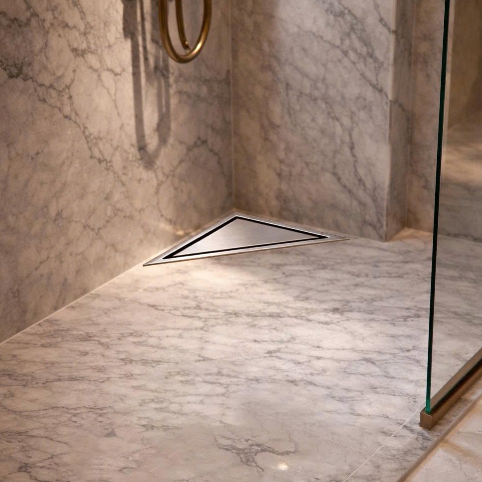 Ga thoát sàn Krene hình tam giác BAFDS2028-01 cao cấp | chất liệu đồng nguyên khối, dày, nặng, siêu bền | Size: 175 x 235 mm | Ngăn mùi và côn trùng